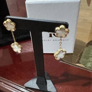 Gold and White Clover Earrings